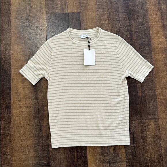 NWT Italic Emelie Featherlight Tee XS Silk Cashmere Short Sleeve Top Stripe - Picture 1 of 8